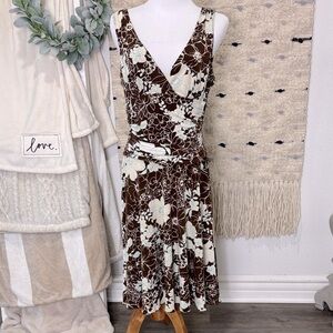 Candies Floral Brown and Cream sleeveless Wrap Dress size L